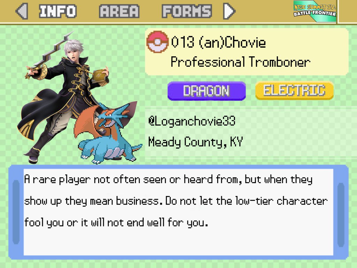 North Texas Smash Club (@ntscsmash) on Twitter photo With all sorts of magic, <a href="/Loganchovie33/">🐟Loganchovie🐟</a> is playing in NTSC Summit IV: Battle Frontier! Tune in to watch him arcfire the competition, chovie-style! With all sorts of magic, <a href="/Loganchovie33/">🐟Loganchovie🐟</a> is playing in NTSC Summit IV: Battle Frontier! Tune in to watch him arcfire the competition, chovie-style!