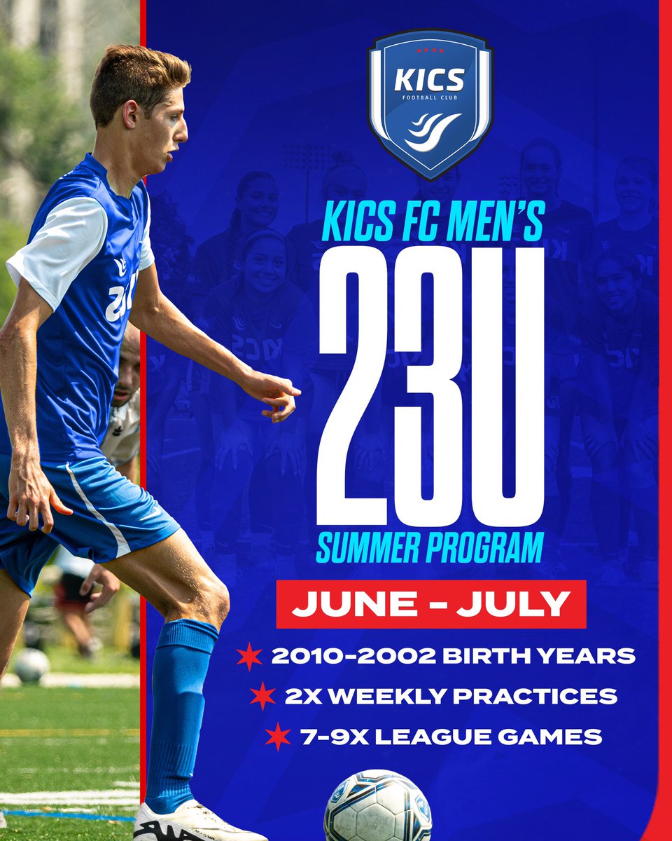 Our 23U Women's and Men’s Summer Programs are back! Running from June through July, these programs give high school and college players the opportunity to stay sharp and continue their development throughout the summer. Visit kicsfc.com/23u for more info!