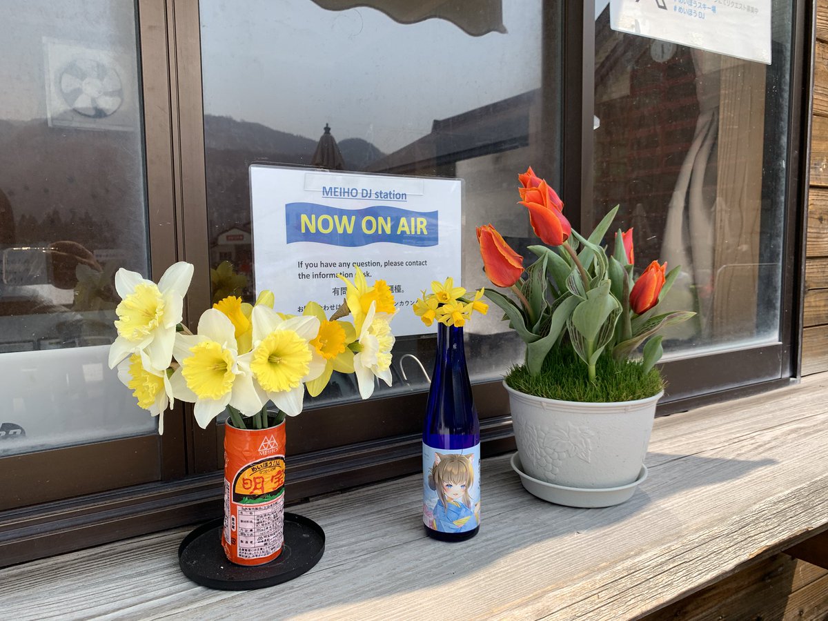 🌷も〜にん🌷
今朝は #めいほうブルー の空が広がっています。この後お天気は下り坂⤵️⤵️⤵️楽しむなら午前がオススメ⛷️🏂

#めいほうDJステーション にも春到来🌷素敵なお花に囲まれて嬉しい☺️ #DJえめ です。

今日も皆様のお越しをお待ちしてます🎤

#中安えみ子