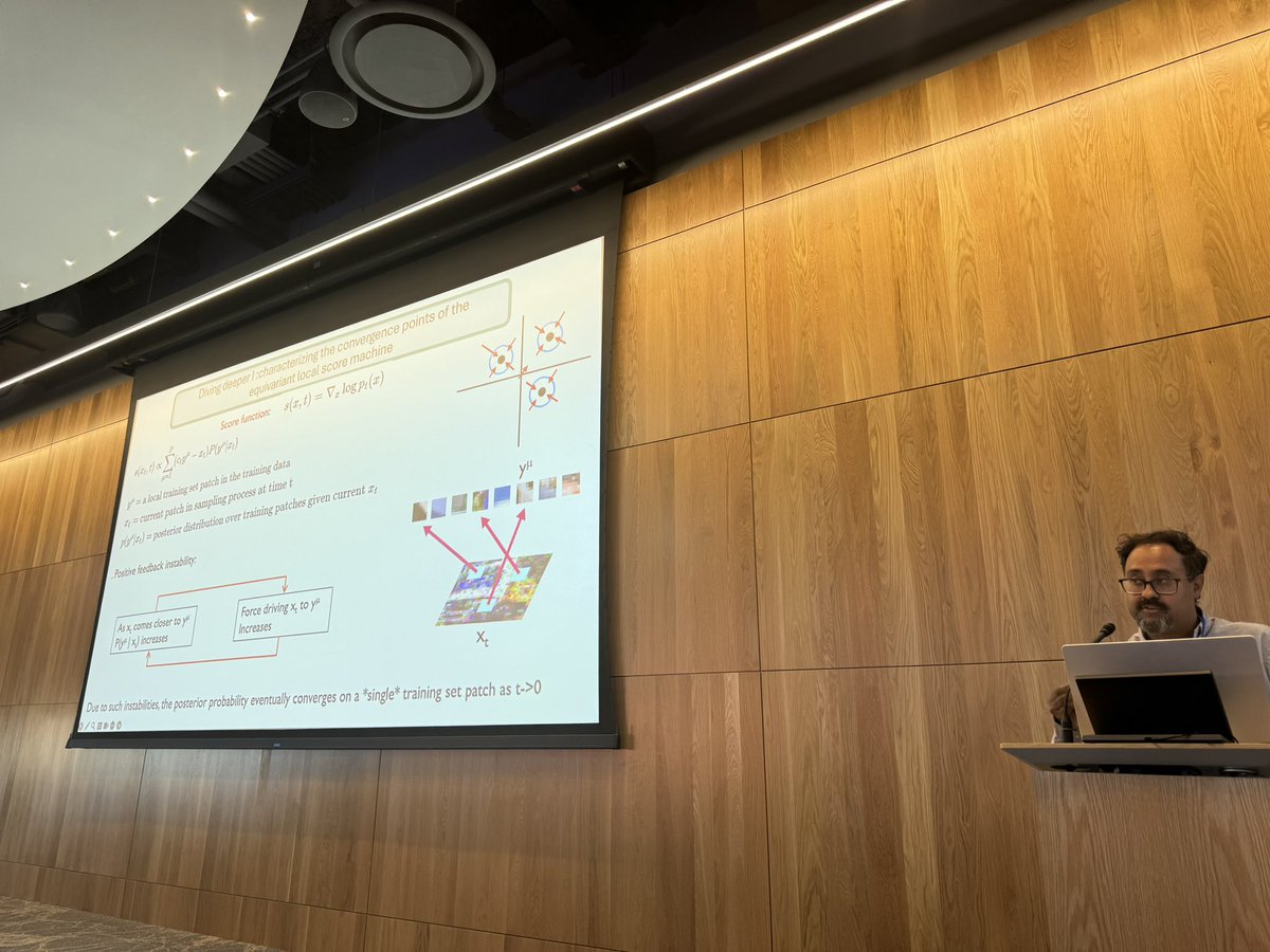 Yu-Xiang Wang (@yuxiangw_cs) on Twitter photo Why are diffusion model creative? #CPAL2025 invited speaker <a href="/SuryaGanguli/">Surya Ganguli</a> gives a compelling theory that it is creative because it mixes and matches local patches from many different training images. Why are diffusion model creative? #CPAL2025 invited speaker <a href="/SuryaGanguli/">Surya Ganguli</a> gives a compelling theory that it is creative because it mixes and matches local patches from many different training images.