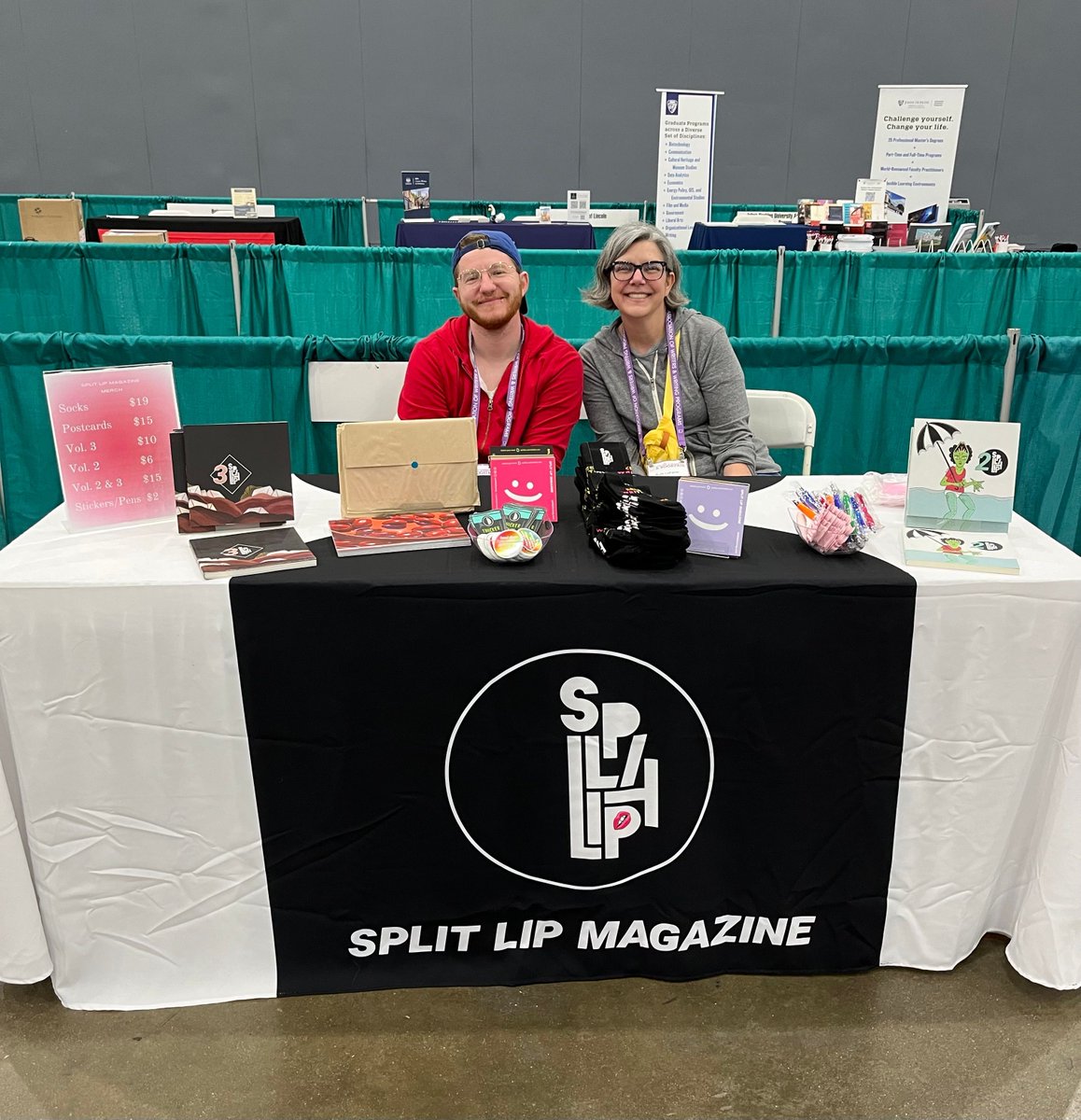 BREAKING NEWS FROM LA!! Split Lip Magazine is ready for visitors! Hope to see you at AWP tomorrow! Thank you to our incredible Memoir Editor <a href="/krysmalcolmbelc/">krys malcolm belc</a> &amp; Treasurer <a href="/ruthlefaive/">Ruth LeFaive</a> for all their work setting up our table!