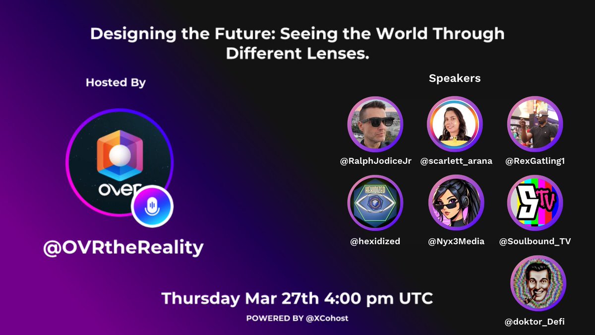 Join us in tomorrow’s Space as we explore XR tech, wearables, and immersive apps—plus how to bring mainstream users + brands into the mix. What challenges lie ahead? Let’s talk.

Set a reminder &amp; tap in!
x.com/i/spaces/1lDxL…

🕓 4 PM UTC / 12 PM CDT

Speaker Panel: