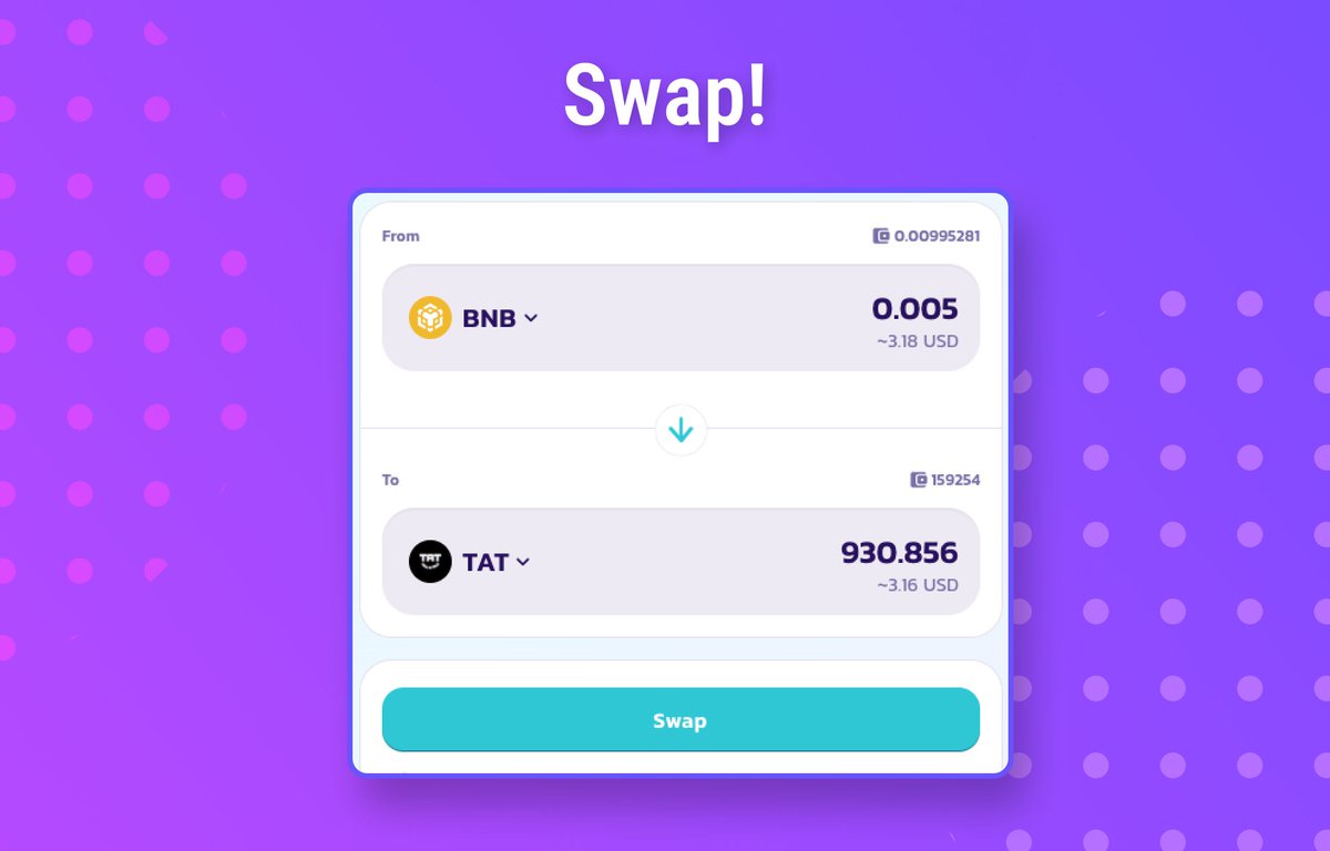 enkrypt's tweet image. Once you know which assets you want to trade, enter in the amounts. In the example below we're trading $BNB for $TAT.

Click on "Swap" when you're ready.