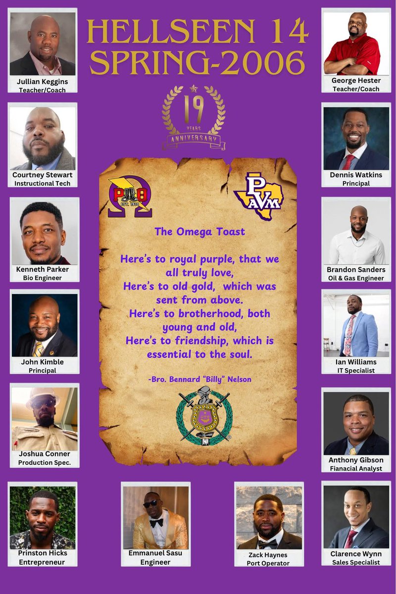 🐶 Happy 19th Queversary to my line brothers! 💜💛Hell Seen 14, 🩸 Bloody Rho Theta Chapter of Omega Psi Phi Fraternity Inc. 

Prairie View A&amp;M University, Spring 2006. 
Chef Boyar Que 4-PO-2006 8:04:05 PM CST – forever a moment etched in time. 🔥