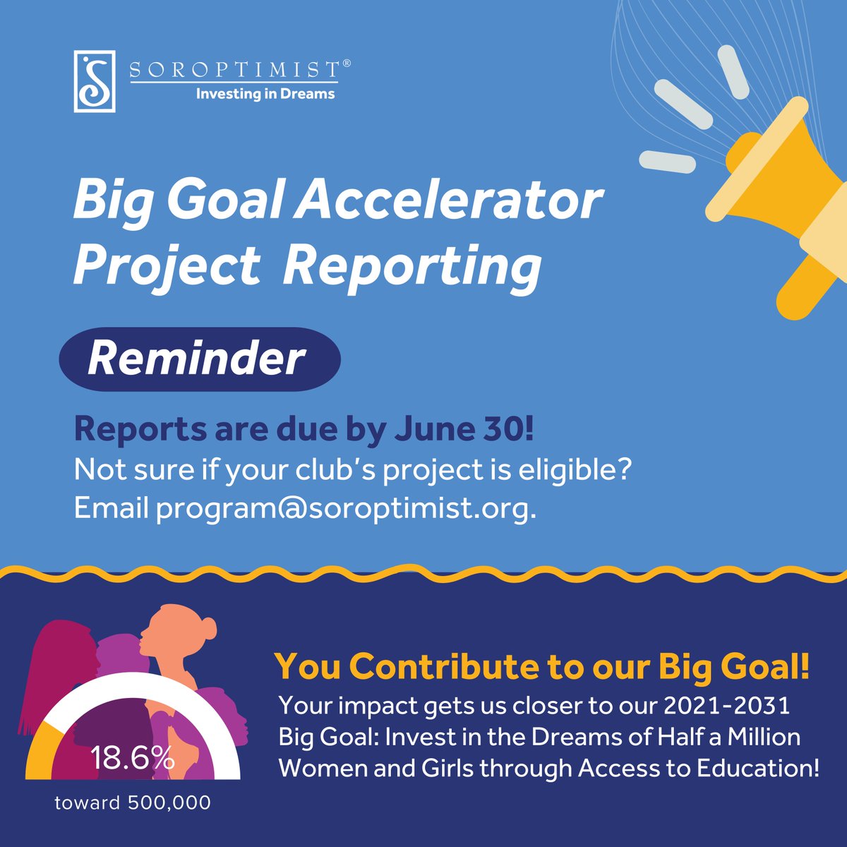 Soroptimist (@soroptimist) on Twitter photo Club and region projects that increase access to education for women and girls facing obstacles will contribute to our 2021-2031 Big Goal!
Any questions can be directed to program@soroptimist.org.
Reporting resources: soroptimist.org/for-clubs-and-… Club and region projects that increase access to education for women and girls facing obstacles will contribute to our 2021-2031 Big Goal!
Any questions can be directed to program@soroptimist.org.
Reporting resources: soroptimist.org/for-clubs-and-…