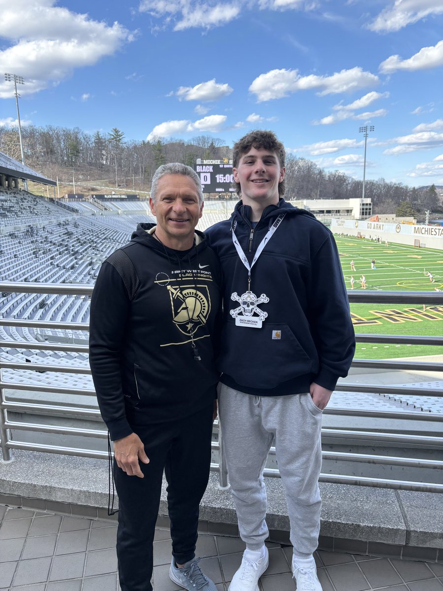 Zachbecker2026's tweet photo. Amazing visit to @ArmyWP_Football. Huge thank you to @CoachHestness , @TuckerWaugh and @CoachJeffMonken for the great opportunity to see practice and sit in on meetings!!
#BeatNavy!! 

@SHSpatFB @Fodrocy1156 @CoachChris_Roll https://t.co/EB26wTB4qP
