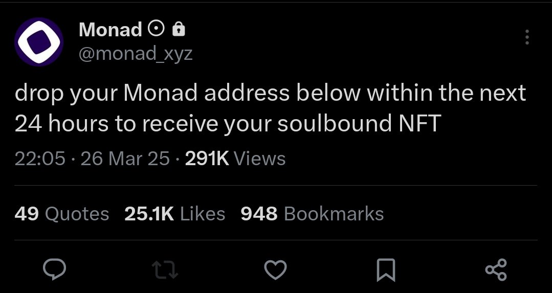 FfMnanauk68's tweet image. • Go comment your wallet under the latest post for @monad_xyz to receive your soulbound NFT.

#MonadTestnet
#Monad_Faucet #monadnetwork #monad