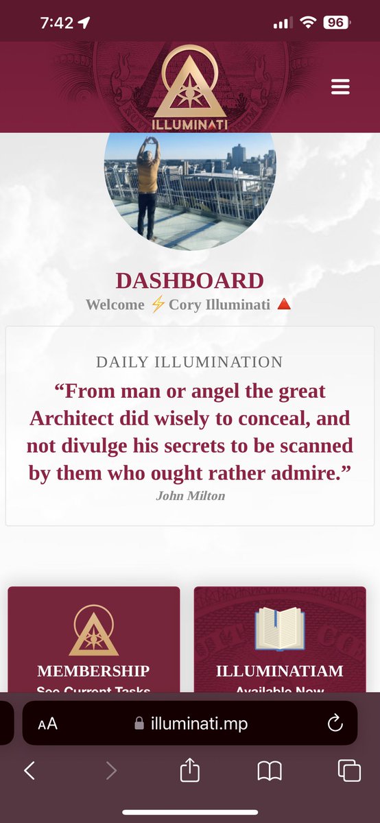 🔺 "From man or angel the great Architect did wisely to conceal, and not divulge his secrets to be scanned by them who ought rather admire."

Follow my "X" account for the latest updates on my active Illuminati Membership
<a href="/ILLUMINATIAM/">Illuminatiam ❂</a> <a href="/illuminatiMP/">Illuminati Members</a> #Illuminati