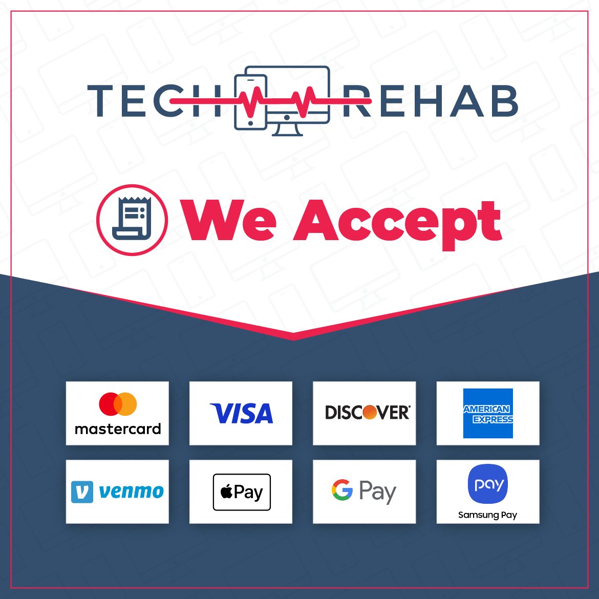 TechRehabHFD's tweet image. 💳 Convenient Payment Options for Fast Repairs!
We accept a variety of payment methods so you can get your devices repaired and back in action—no delays, no stress.
📍811 Main St
📲 806-553-0489
🌐 mytechrehab.com
#TechRehab #QuickFixes #FlexiblePayments #DeviceRepair
