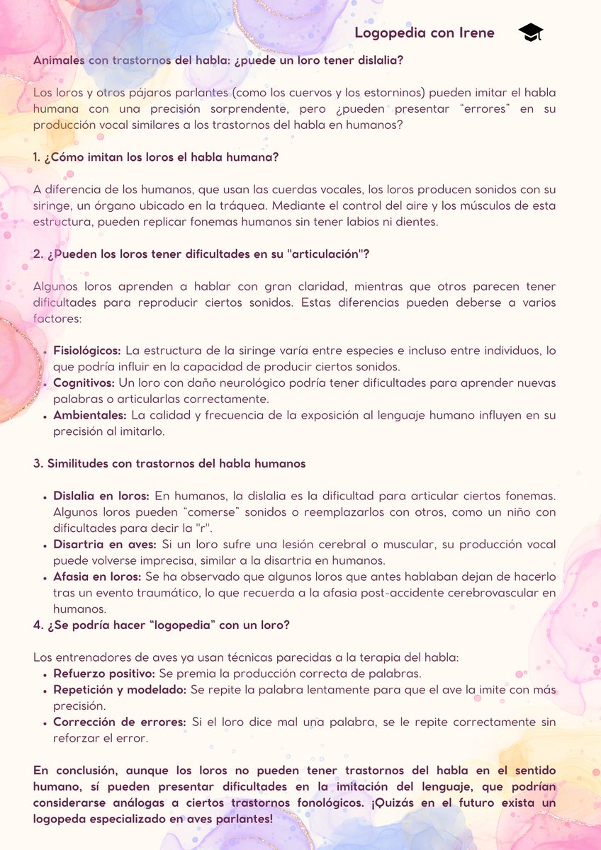 LogopConIrene's tweet photo. ¿Puede un loro tener dislalia?🦜

Si un niño tiene dificultades para pronunciar ciertos sonidos, hablamos de dislalia… pero, ¿y si un loro dice mal una palabra? 🤔 
Estos increíbles imitadores también pueden “equivocarse”

🔎A continuación te cuento más sobre este tema #uv_rtl25 https://t.co/HdIZkOA62b