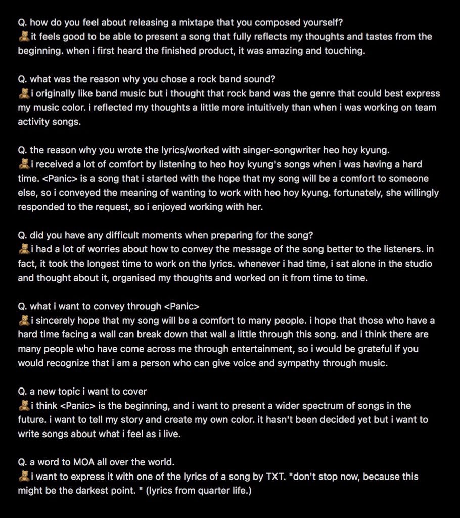 BEOMGYU <Panic> Q&A Interview Translation