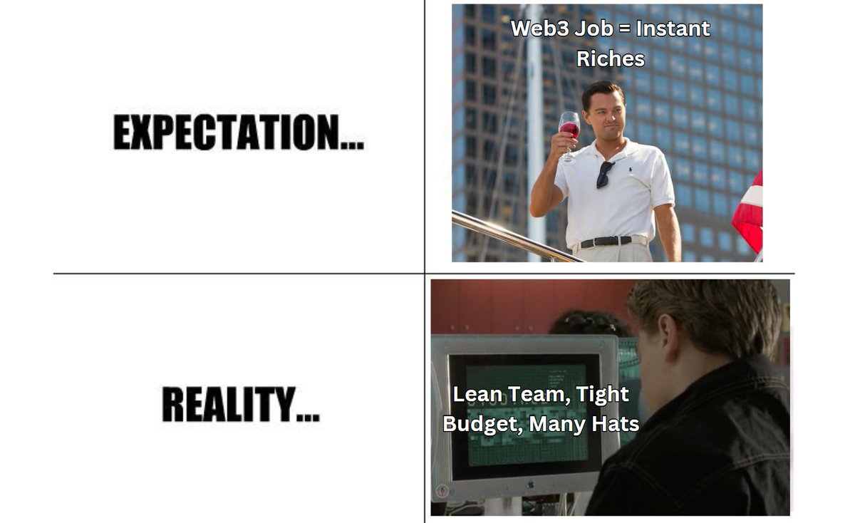 The "crypto rich" lifestyle vs. actual Web3 jobs:

• Startups move fast
• Teams are lean
• Budgets aren’t infinite
• Everyone wears multiple hats

If you want stability, Web2 is that way.