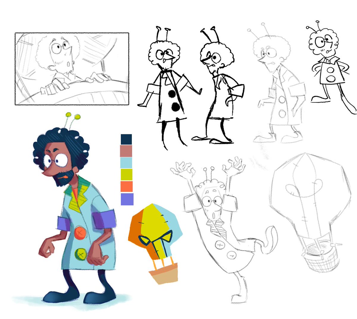 LouieLauana's tweet photo. Primeiros esboços de um personagem alienígena que viaja pelo espaço em um balão 
Uma vibe meio Doctor Who infantil >:D https://t.co/juk7f7HAWa