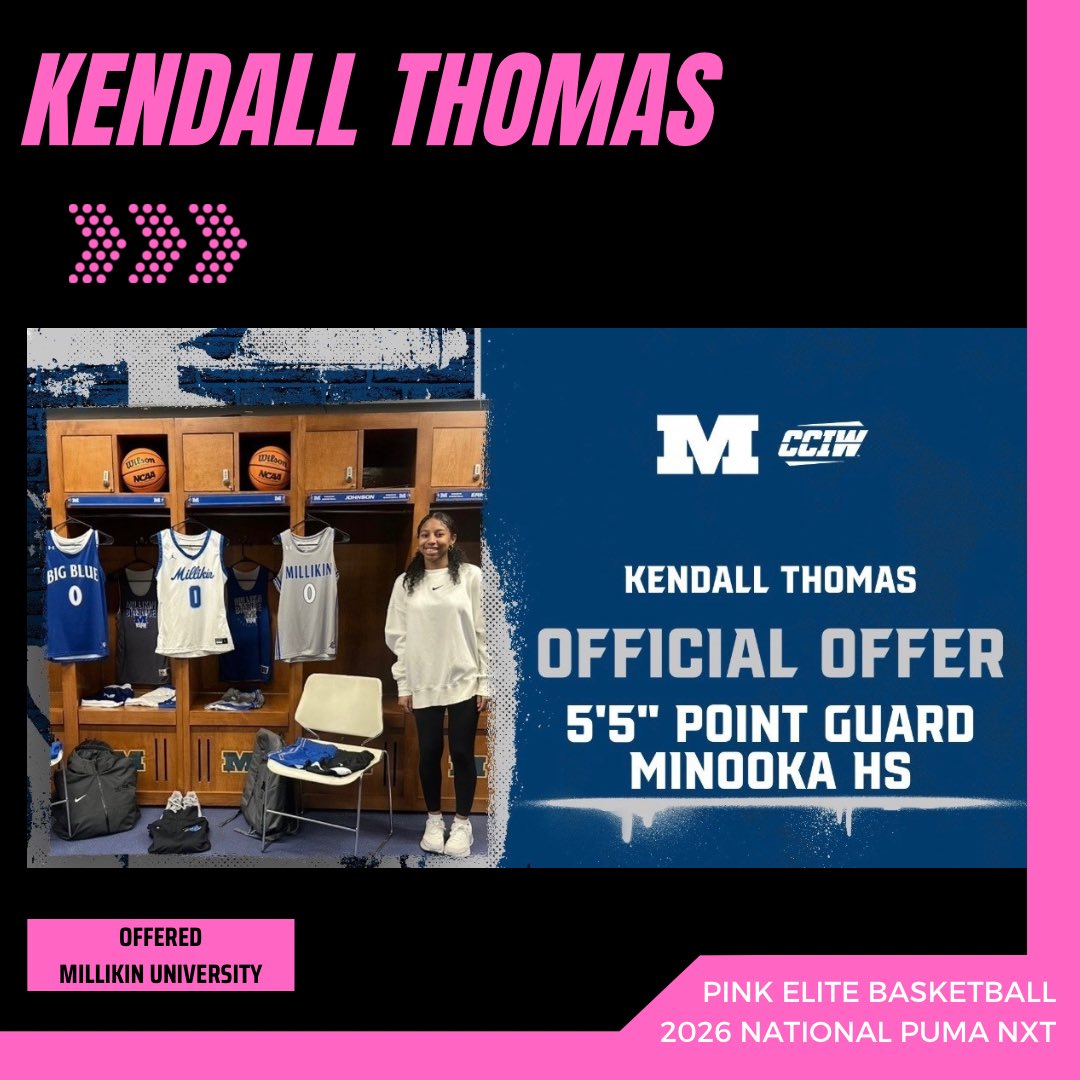 pinkelitebasketball (@pinkeliteclub) on Twitter photo Congratulations to 2026 National Puma NXT, Kendall Thomas on receiving an official offer from Millikin University! <a href="/PRO16G/">NXTPRO Girls League</a> <a href="/KendallThomas_3/">Kendallthomas3</a> <a href="/CoachAWarren/">Coach Warren</a> Congratulations to 2026 National Puma NXT, Kendall Thomas on receiving an official offer from Millikin University! <a href="/PRO16G/">NXTPRO Girls League</a> <a href="/KendallThomas_3/">Kendallthomas3</a> <a href="/CoachAWarren/">Coach Warren</a>