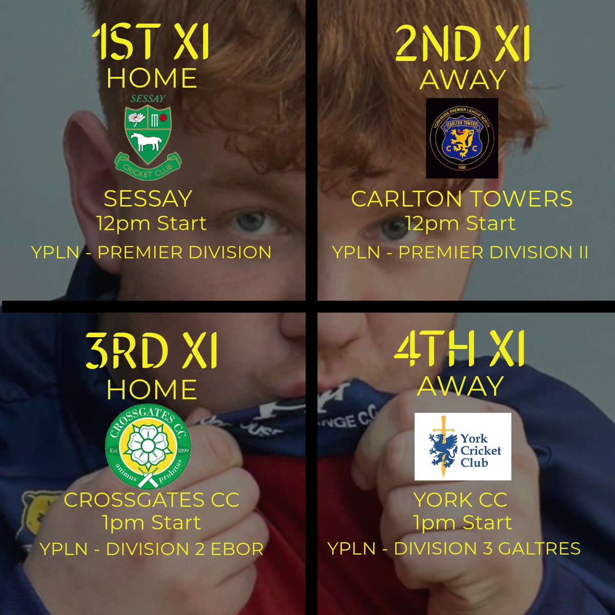 Woodhouse Grange Cricket Club (@woodhousegrange) on Twitter photo SATURDAY 26th APRIL is just 4 weeks on Saturday! The opening day of the league season sees the 1st XI host <a href="/SessayCC/">Sessay Cricket Club</a> the 2nd XI travel to <a href="/carlton_towers/">Carlton Towers CC</a> the 3rd XI host <a href="/CrossgatesCC/">CrossgatesCC</a> and the 4th XI travel to <a href="/York_C_C/">York CC</a>
The countdown is on! SATURDAY 26th APRIL is just 4 weeks on Saturday! The opening day of the league season sees the 1st XI host <a href="/SessayCC/">Sessay Cricket Club</a> the 2nd XI travel to <a href="/carlton_towers/">Carlton Towers CC</a> the 3rd XI host <a href="/CrossgatesCC/">CrossgatesCC</a> and the 4th XI travel to <a href="/York_C_C/">York CC</a>
The countdown is on!
