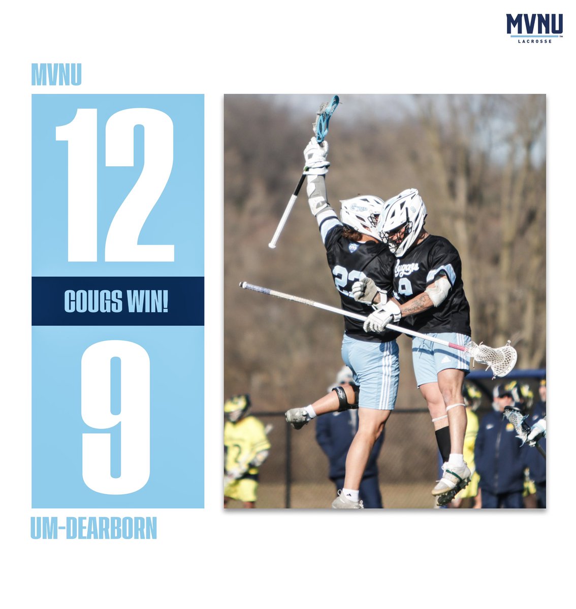Cougs win! <a href="/MVNUlax/">MVNU Lacrosse</a> defeats Michigan Dearborn 12-9 at CH4 Stadium!