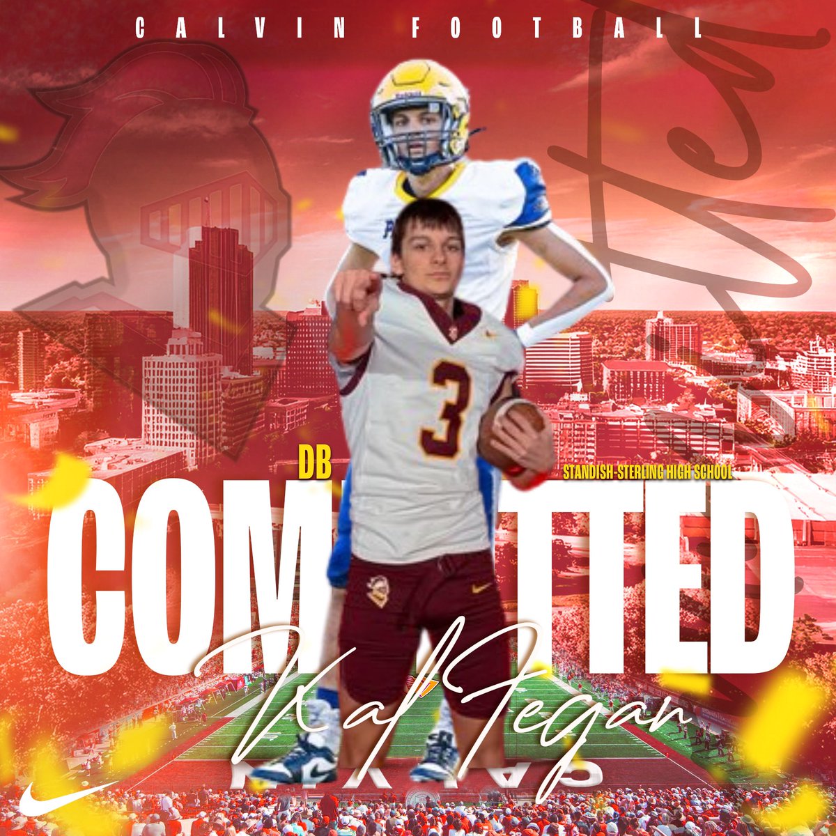 Kalgary Fegan (@kal_f3) on Twitter photo So grateful to announce that I’ll be continuing my academic and athletic journey at Calvin Univeristy. Extremely grateful for this opportunity and ready to go. #GoKnights
<a href="/CalvinKnightsFB/">Calvin Knights Football</a> <a href="/CoachLBell/">Lamar Bell</a> <a href="/CadenHyink/">Caden Hyink</a> <a href="/CoachTrentFigg/">Trent Figg</a> So grateful to announce that I’ll be continuing my academic and athletic journey at Calvin Univeristy. Extremely grateful for this opportunity and ready to go. #GoKnights
<a href="/CalvinKnightsFB/">Calvin Knights Football</a> <a href="/CoachLBell/">Lamar Bell</a> <a href="/CadenHyink/">Caden Hyink</a> <a href="/CoachTrentFigg/">Trent Figg</a>
