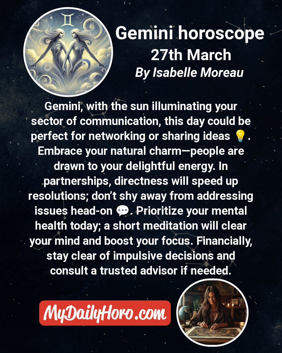 Gemini_DailyHor's tweet photo. ♊ Gemini, March 27, 2025

🔮 Check out our website for more: https://t.co/o1WSVHZCYs

#Gemini #GeminiSeason #GeminiVibes #TwinsVibes #GeminiEnergy https://t.co/wTClQlXEeS