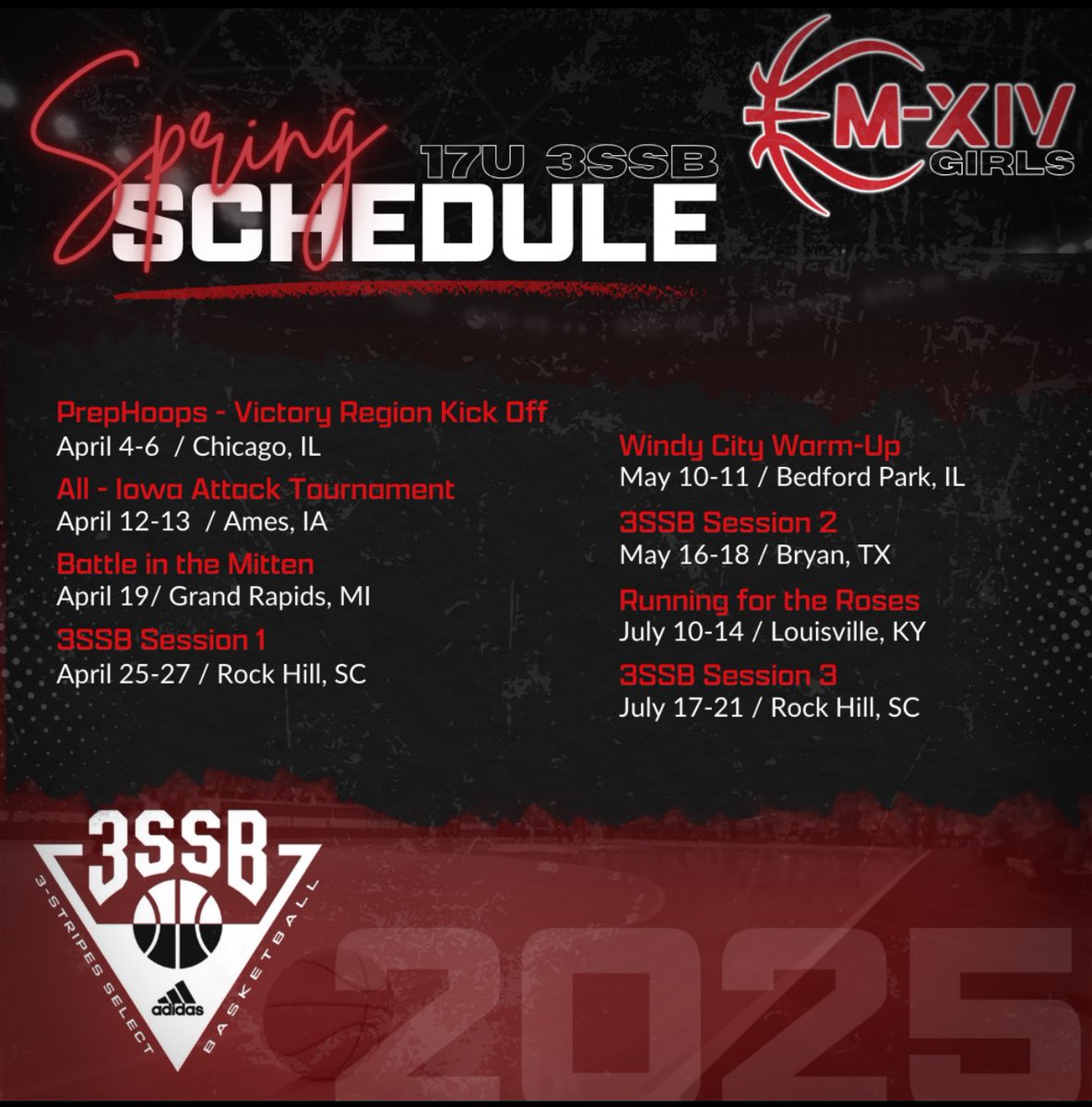 Here’s my upcoming spring and summer AAU schedule with <a href="/M14Hoops_Girls/">Team M-XIV Girls</a>
