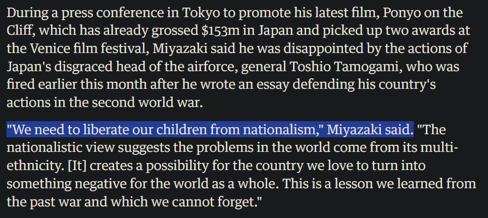 Hayao Miyazaki devoted his life to creating a signature art style, which was used to defend the ideals of total pacifism and democracy.

Over the past 24 hours, the Americans have reduced it to AI slop. You can never look at any of it the same way again. theguardian.com/film/2008/nov/…