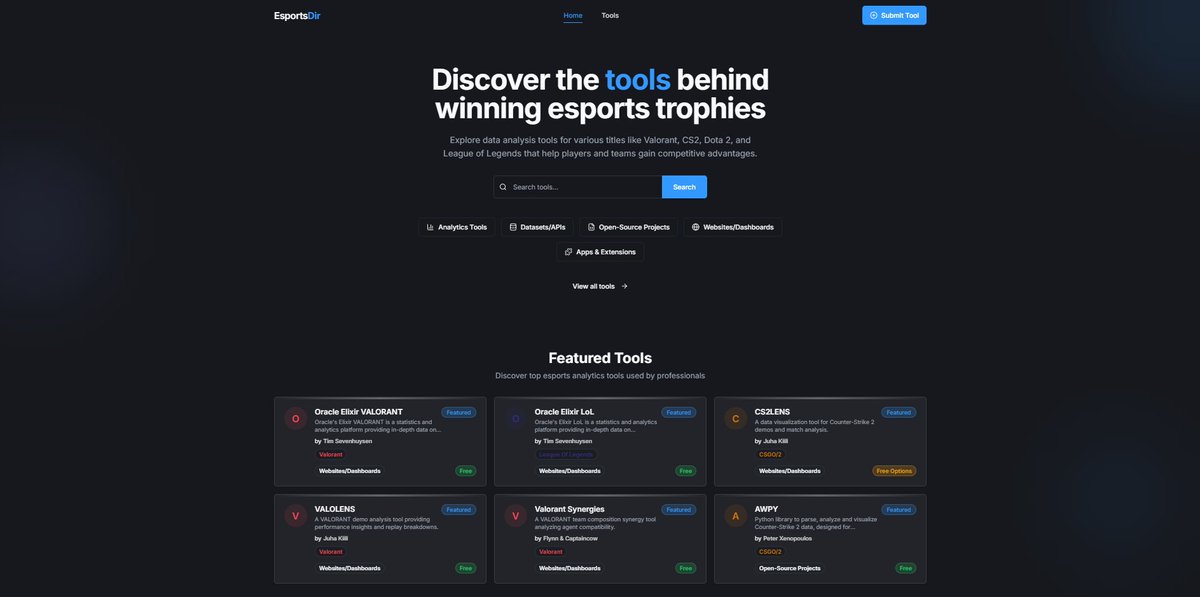 I’m often asked which tools I use for esports data analysis. So, I built a directory to help analysts, coaches, and players find the best tools. There are probably many more great tools out there, so if I’m missing any, submit them, and I’ll add them!
Link Below👇