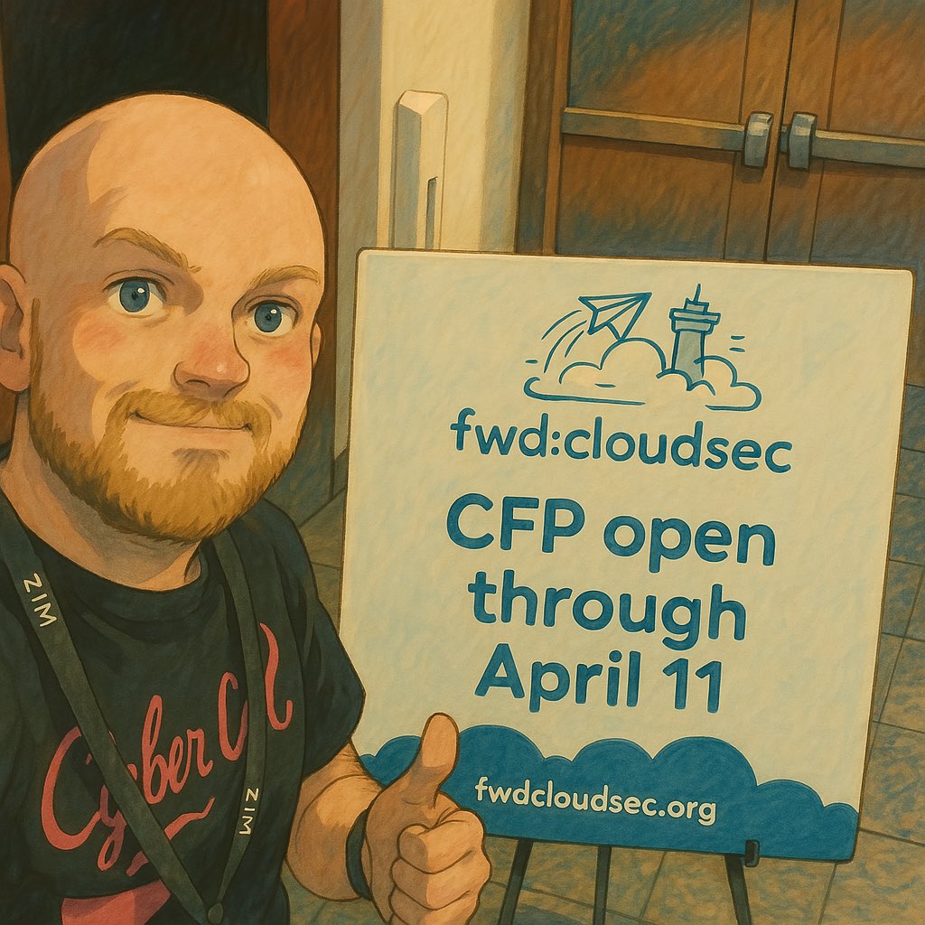 Nick Frichette (@frichette_n) on Twitter photo Something something…bandwagon…something something.
Hey did you know the CFP for <a href="/fwdcloudsec/">fwd:cloudsec</a> is open now? Submit your innovative cloud security talks now through April 11th!! Something something…bandwagon…something something.
Hey did you know the CFP for <a href="/fwdcloudsec/">fwd:cloudsec</a> is open now? Submit your innovative cloud security talks now through April 11th!!