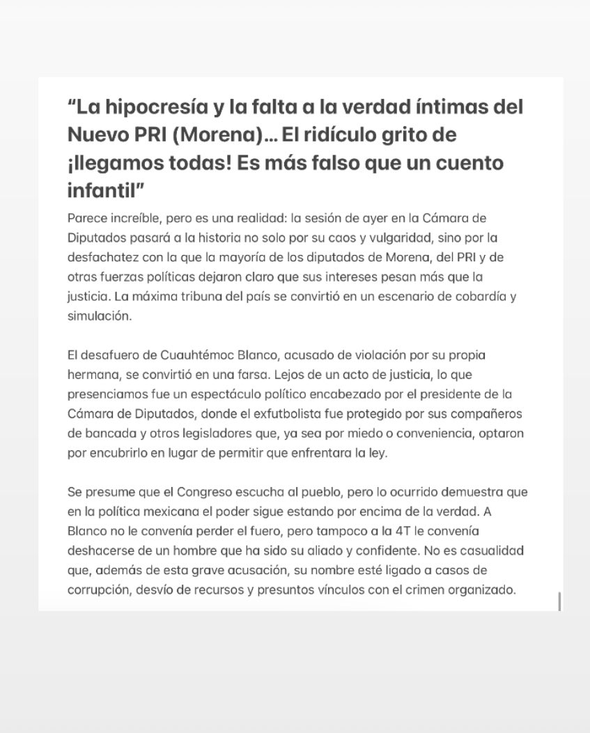 ReflectorMX2025's tweet photo. Columna de opinión #cuahutemocblanco #impunidad #nuevopri #morena #llegamostodas https://t.co/5of9bUQvjL