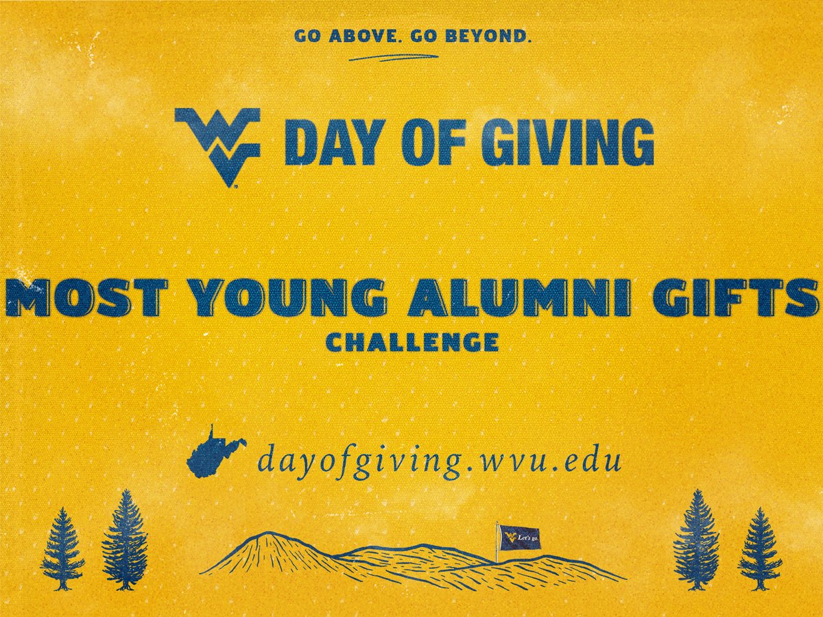 Calling WVU alumni from the classes of 2014-2024! The top three participating groups with the most young alumni gifts between 8 and 9 p.m. will win additional #WVUDayofGiving funding ➡️ dayofgiving.wvu.edu