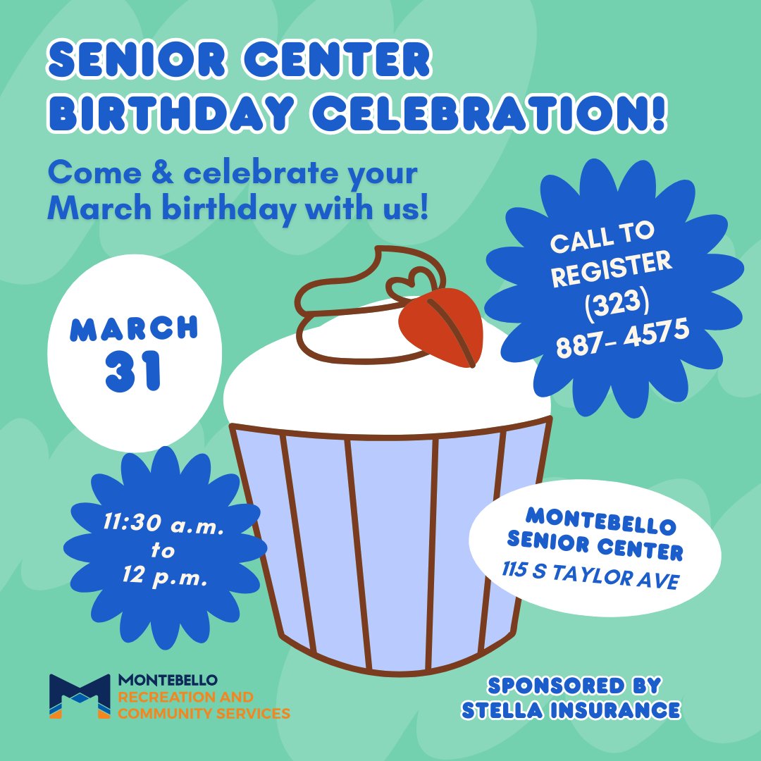 ⏰ Update: Only a Few Spots Left for the March Senior Birthday Celebration! 🎉🎂

Only a few spots left – Call now to register! 📞 (323) 887-4575

Big thanks to Stella Insurance for sponsoring this event! 🙌