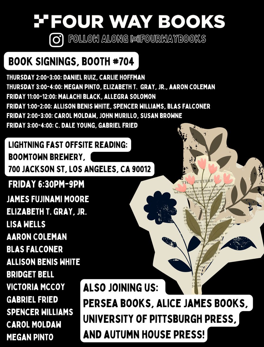 Come hang out with Team <a href="/FourWayBooks/">Four Way Books</a> here in LA, my friends!