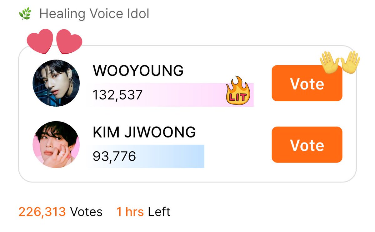 GlobalWooyoung's tweet photo. 📢 | Only 1 Hour left❗️Let’s keep our lead!❤️‍🔥

🗳️: https://t.co/jSIuFNjaLQ

#WOOYOUNG #우영 #ATEEZ #BestHealingVoice_Spring https://t.co/7qtlUZnSBl