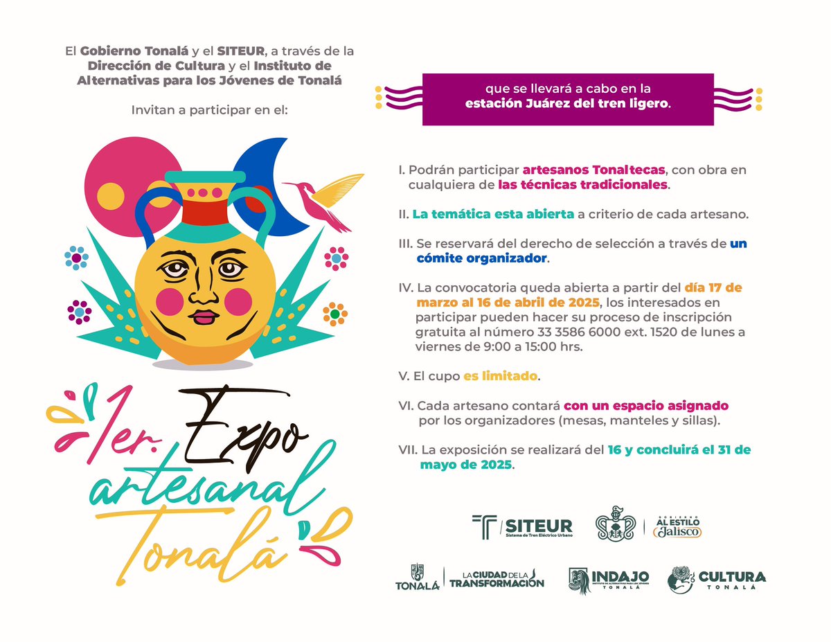 gobierno_tonala's tweet photo. 1er Expo Artesanal Tonalá 🏺 

Si eres un artesano o artesana del municipio, esta convocatoria es para ti 👇🏽

Tonalá #LaCiudadDeLaTransformación https://t.co/HcEyfd2KyV