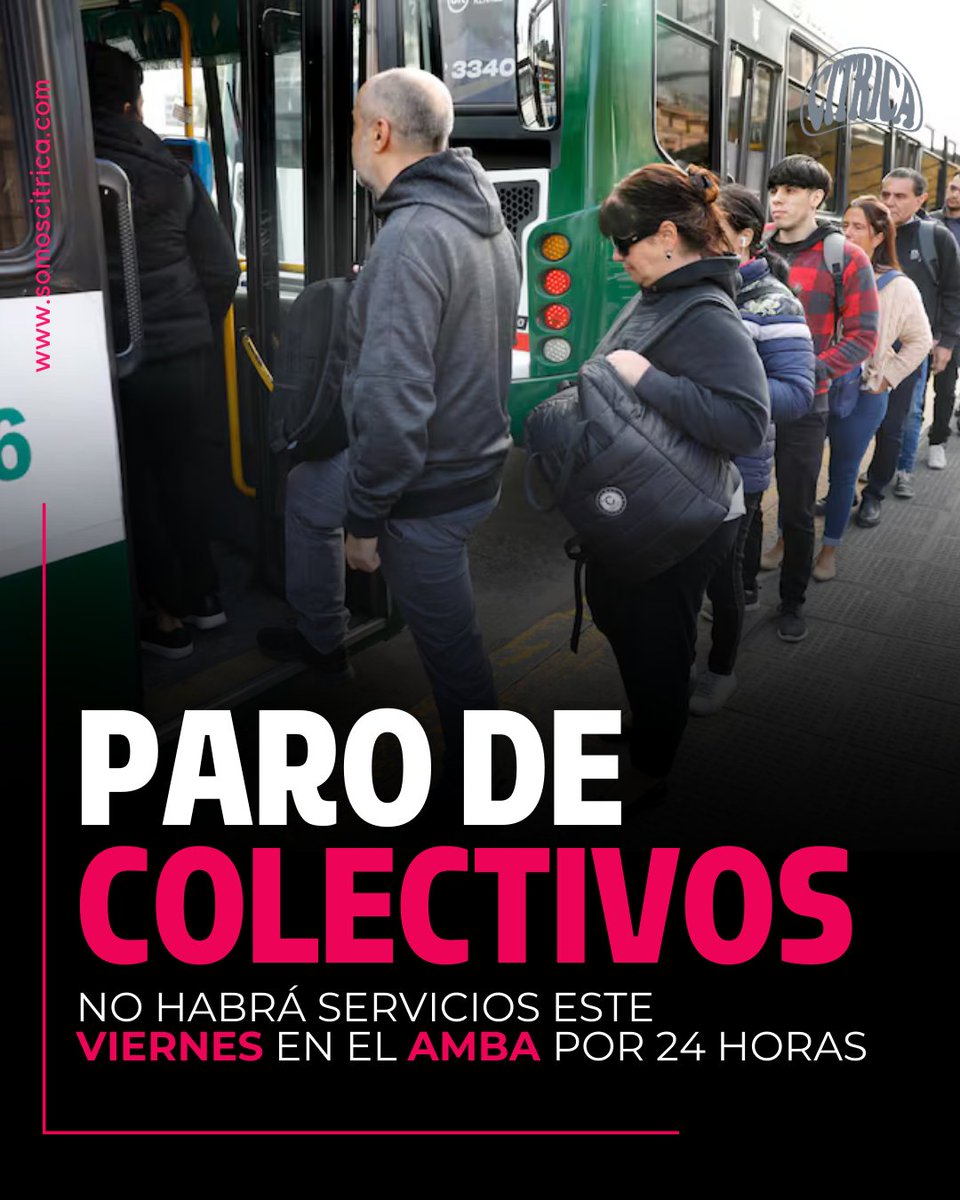 somoscitrica's tweet photo. 🚨 PARO DE COLECTIVOS EN EL AMBA 🚨
📅 Viernes 28 de marzo
🕛 24 horas sin servicio
La UTA confirmó la medida tras el fracaso en la negociación salarial con empresarios. Millones de pasajeros afectados.
📌 El gremio denuncia la "destrucción del salario".
#ParoUTA #Transporte https://t.co/2yDVhxufl3