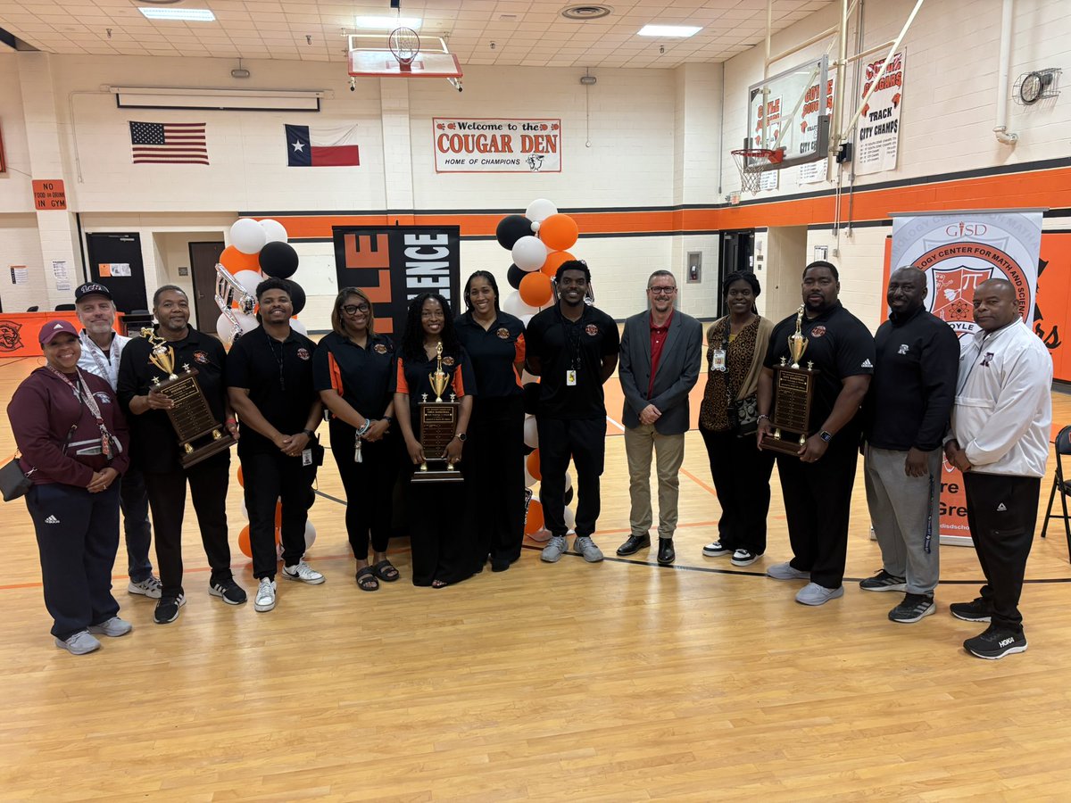Coyle_Cougars's tweet photo. Our 7th &amp; 8th grade students athletes were visited by our very on Mayor Pro-temp to present the historical City of Rowlett Mayor’s Cups in basketball and football trophies! We make champions! @RHS_Eagles @gisdnews https://t.co/EpT8S1RSqM