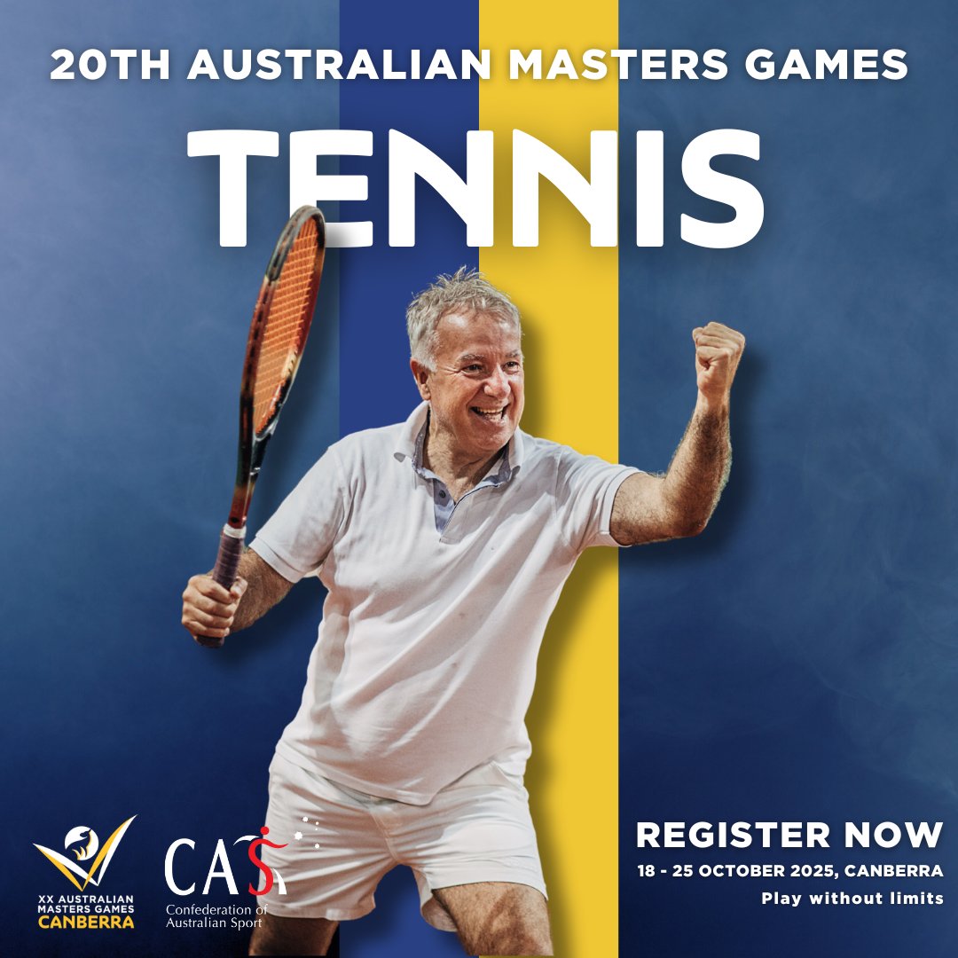 AusMastersGames's tweet photo. 🎾 Tennis registrations are OPEN! 🔥🏆

Time to hit the court and serve up some action at the 20th Australian Masters Games! 💪💥

🔗 Register now: https://t.co/KBGY7tRBMc

🤝 Looking for a doubles partner? Connect with players on the Bulletin Board! ➡️ https://t.co/cnEwyBmvA9 https://t.co/08BBpeLrba