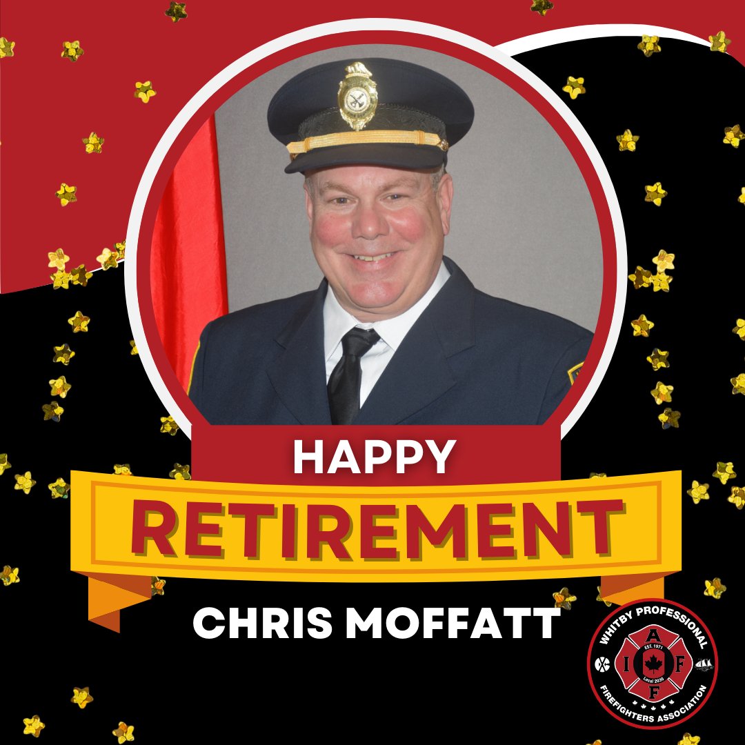 🚒🎉 Huge congratulations to Brother Chris Moffatt on your well-earned retirement after 24 years of dedicated service with Whitby Fire, you have made a lasting impact on the Town of Whitby!

Wishing you all the best in this new chapter of life, Brother Moffatt!