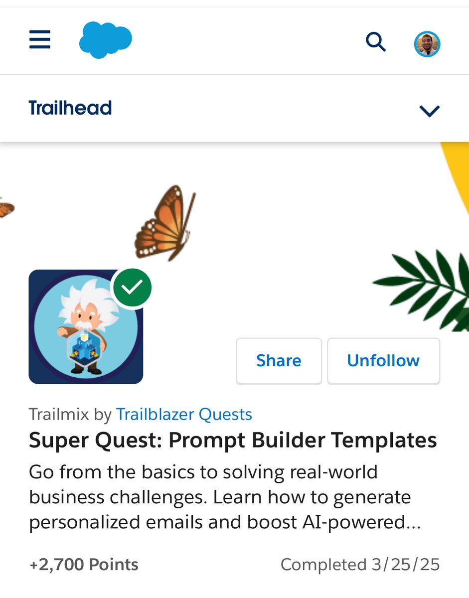 gvijaysoni's tweet photo. Hi #Trailblazers I have completed Super Quest: Prompt Builder Templates.
#AwesomeAdmin #TrailblazerQuest #TDX25
#trailheadQuest
#Trailhead #Agentforce #Agentblazer #PromptBuilder
#PromptBuilderTemplates
#PromptBuilderTemplatesQuest
#SFSweepstakes https://t.co/kxH7HcpWtL