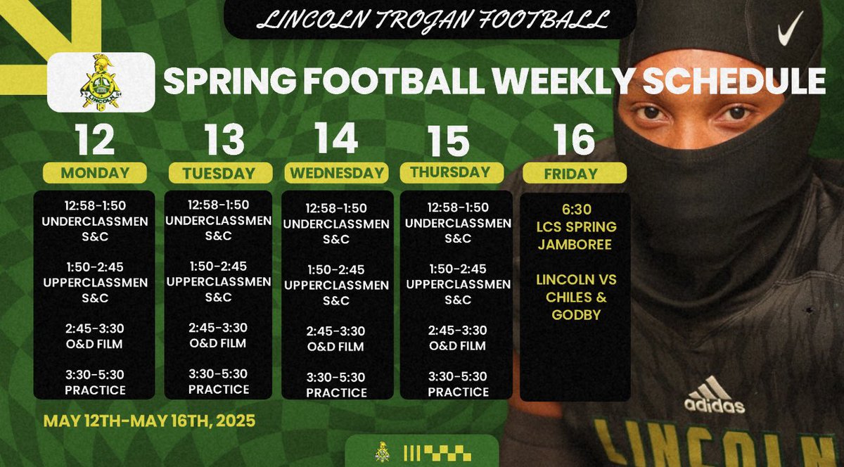 Lincoln Trojans Football (@linc_trojansfb) on Twitter photo College Coaches make sure you make plans to stop 3838 Trojans Trail this Spring to see nonstop competition!
#TrojanPride⚔️
<a href="/CoachBamHardmon/">Coach Bam Hardmon</a> <a href="/CoachPPetrino/">Paul Petrino</a> <a href="/Coach_Carbine/">Caleb Carbine</a> <a href="/HarrisNOFLYZONE/">Brandon Harris Sr.</a> <a href="/middletontodd11/">William Middleton</a> <a href="/skwilliamsjr/">Steve Williams</a> <a href="/bartonsimmons/">Barton Simmons</a> College Coaches make sure you make plans to stop 3838 Trojans Trail this Spring to see nonstop competition!
#TrojanPride⚔️
<a href="/CoachBamHardmon/">Coach Bam Hardmon</a> <a href="/CoachPPetrino/">Paul Petrino</a> <a href="/Coach_Carbine/">Caleb Carbine</a> <a href="/HarrisNOFLYZONE/">Brandon Harris Sr.</a> <a href="/middletontodd11/">William Middleton</a> <a href="/skwilliamsjr/">Steve Williams</a> <a href="/bartonsimmons/">Barton Simmons</a>