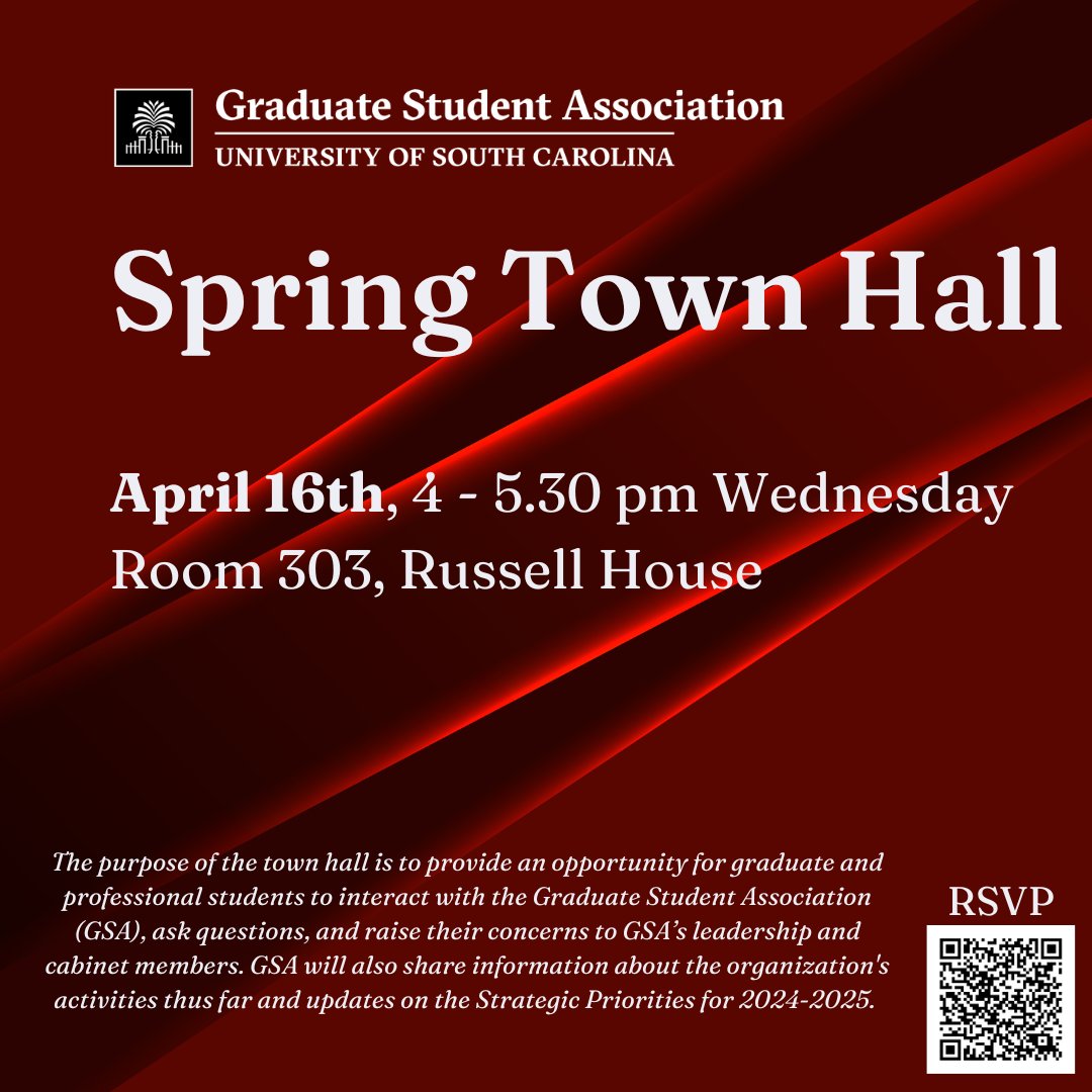 Spring Town Hall – Your Voice Matters!

Join the GSA for our Spring Town Hall—an open space for graduate and professional students to connect with GSA leadership, ask questions, and share concerns.