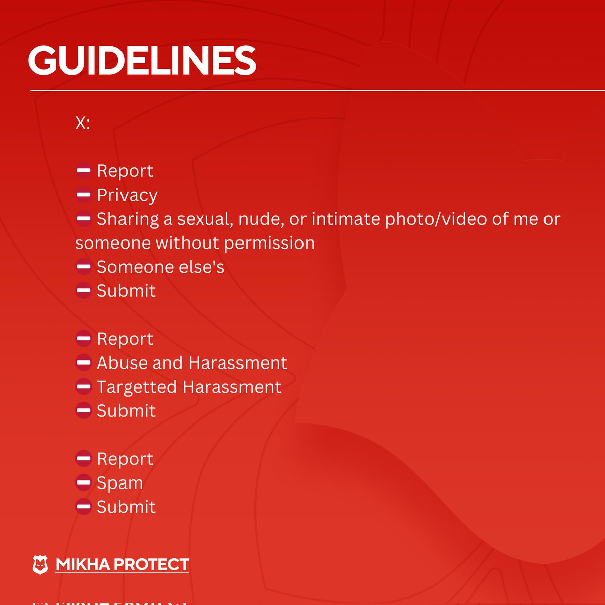 PROTECTMIKHA's tweet image. 📣 Mikha Protect Team Guidelines for Mass Reporting.