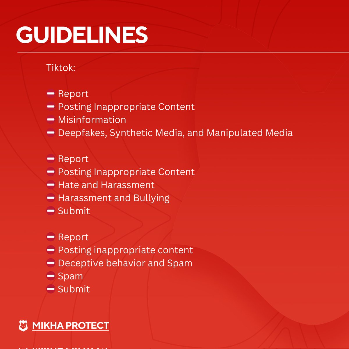 PROTECTMIKHA's tweet image. 📣 Mikha Protect Team Guidelines for Mass Reporting.
