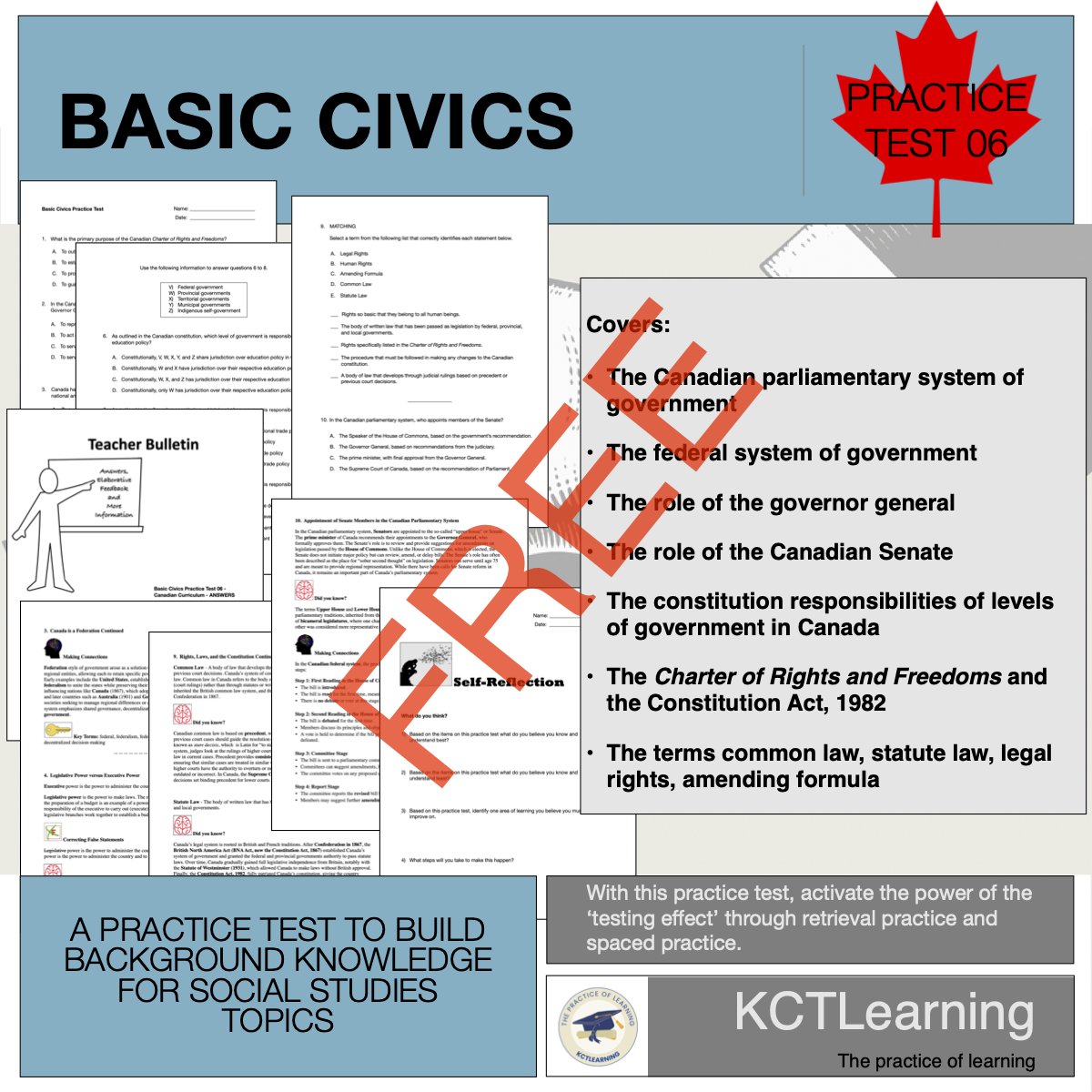 KctLearning's tweet image. FREE!!! #Canadian Civics Practice Test 6: senate, governor general, amending formula, Charter/R&amp;amp;F

The 6th in a collection of practice quizzes designed specifically to support #educators teaching #civics in #socialstudies #history or #politicalscience 
teacherspayteachers.com/Product/Basic-…