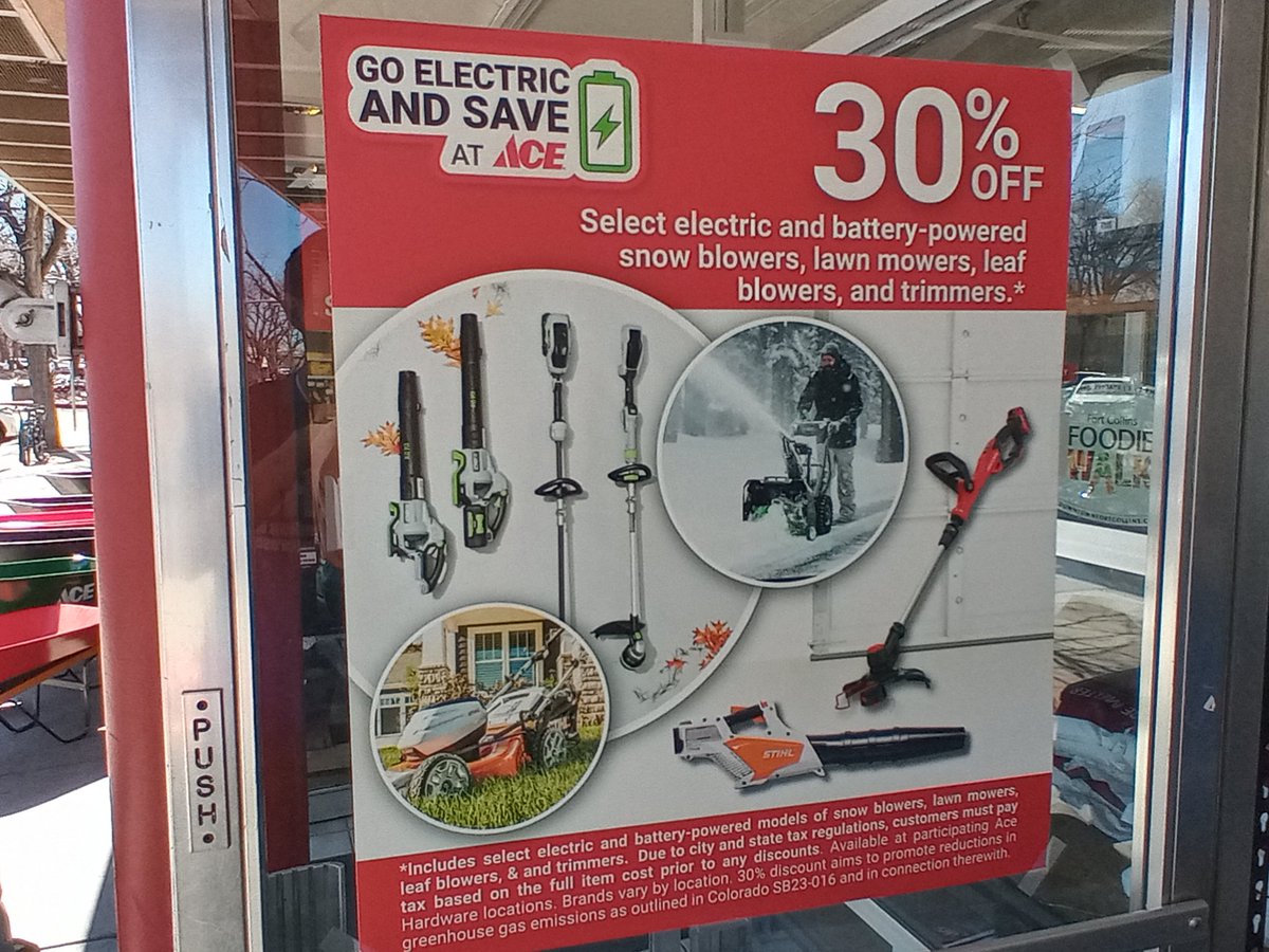 Gas lawn equipment is shockingly dirty. Glad to see so many CO businesses promoting the 30% discount on cleaner electric versions made possible by state tax credit. Mowing the lawn shouldn't pollute our air. pirg.org/colorado/found…
