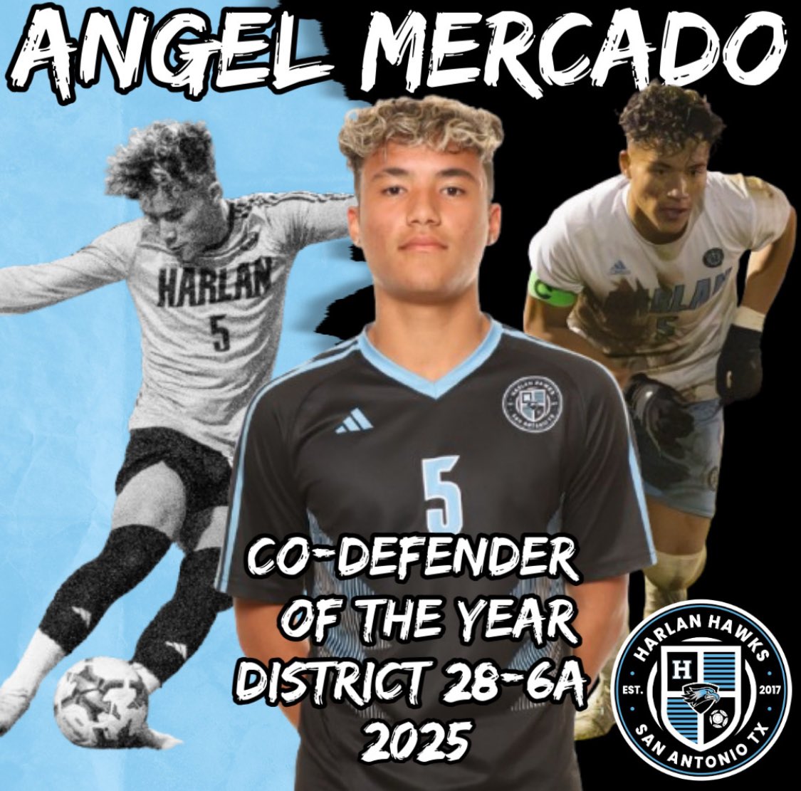 β½οΈ βππ£πππ βππ¨ππ€ β½οΈ (@harlansoccer) on Twitter photo Congratulations to our Captain
#οΈβ£5οΈβ£ Junior Defender
Angel Mercado on being selected
District 28-6A
Co-Defender of the Year!!!
<a href="/angelmercado78/">Angel Mercado</a>
#HawkYeah
#Dale
<a href="/NISDHarlan/">Harlan High School</a> <a href="/NISD_Athletics/">NISD_Athletics</a> <a href="/tascosoccer/">TASCO</a> <a href="/6a_28/">SA High School & Club Soccer</a> <a href="/SATXSoccer/">S.A. Soccer β½π₯ποΈ</a> <a href="/Soy_SAF/">SOY SAN ANTONIO FΓTBβ½οΈL</a> <a href="/50_50Pod/">The 50/50 Podcast β½οΈπ</a> <a href="/hinojosa_david/">David Hinojosa</a> Congratulations to our Captain
#οΈβ£5οΈβ£ Junior Defender
Angel Mercado on being selected
District 28-6A
Co-Defender of the Year!!!
<a href="/angelmercado78/">Angel Mercado</a>
#HawkYeah
#Dale
<a href="/NISDHarlan/">Harlan High School</a> <a href="/NISD_Athletics/">NISD_Athletics</a> <a href="/tascosoccer/">TASCO</a> <a href="/6a_28/">SA High School & Club Soccer</a> <a href="/SATXSoccer/">S.A. Soccer β½π₯ποΈ</a> <a href="/Soy_SAF/">SOY SAN ANTONIO FΓTBβ½οΈL</a> <a href="/50_50Pod/">The 50/50 Podcast β½οΈπ</a> <a href="/hinojosa_david/">David Hinojosa</a>