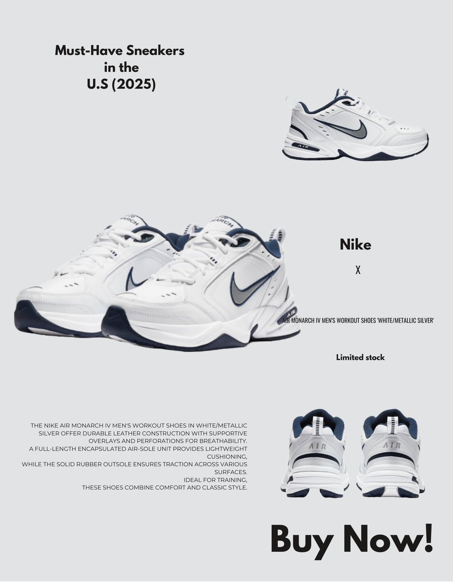 LegacyAirForce's tweet photo. Nike Air Monarch IV Men's Workout Shoes 'White/Metallic Silver'| Limited Stock – Buy Now Before It's Gone!

🛒 Shop now: https://t.co/Ky7z2mW1Nu
#NikeAirMonarch #NikeTraining #NikeShoes #Sneakerhead #NikeAir
#WorkoutShoes #NikeSportswear #FitnessFootwear #NikeMen #SneakerAddict https://t.co/7JKlv5O3fD