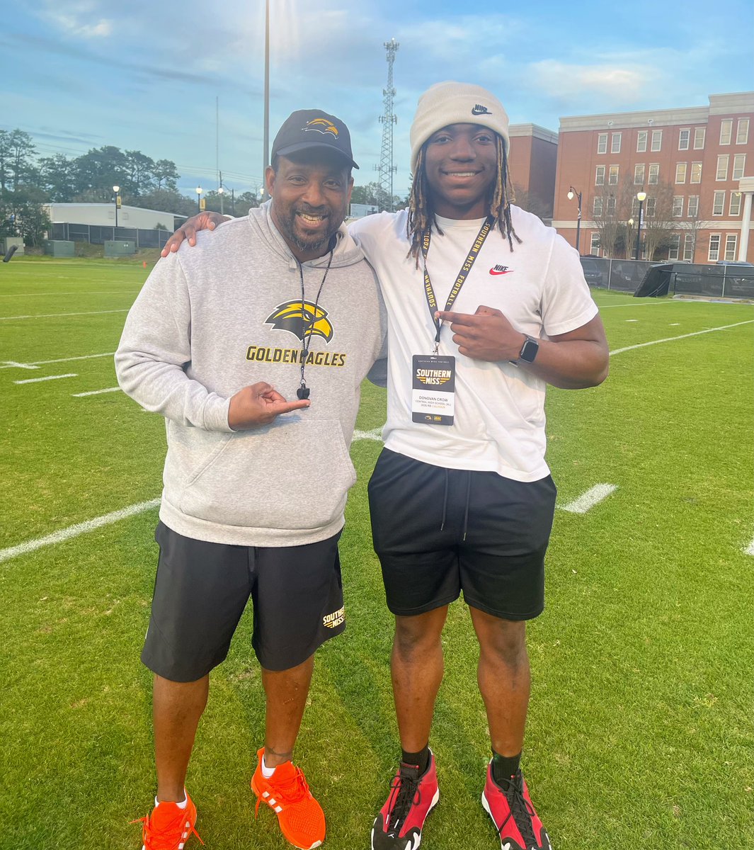 Donovan Crow (@donovancrow1) on Twitter photo Had a great time today <a href="/SouthernMissFB/">Southern Miss Football</a> & learned a lot at the next level from Coach <a href="/TellyLockette/">Telly Lockette</a>! Thanks @jackjacoby17 for the invite & hospitality!
<a href="/HallTechSports1/">Hall-Tech Sports</a> <a href="/RecruitDevils/">Central Football</a> <a href="/BDPRecruiting/">Bryan Payton</a> <a href="/AL7AFootball/">Alabama7AFootball</a>
<a href="/ALPrepStars/">ALPrepStars</a> <a href="/RecruitsAlabama/">Alabama Recruits</a> Had a great time today <a href="/SouthernMissFB/">Southern Miss Football</a> & learned a lot at the next level from Coach <a href="/TellyLockette/">Telly Lockette</a>! Thanks @jackjacoby17 for the invite & hospitality!
<a href="/HallTechSports1/">Hall-Tech Sports</a> <a href="/RecruitDevils/">Central Football</a> <a href="/BDPRecruiting/">Bryan Payton</a> <a href="/AL7AFootball/">Alabama7AFootball</a>
<a href="/ALPrepStars/">ALPrepStars</a> <a href="/RecruitsAlabama/">Alabama Recruits</a>