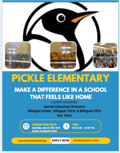 Visit our booth.  We'd love to meet you! <a href="/JJPickleECP/">James Jarrell Pickle Elementary School</a> <a href="/MsWendyDMills/">Wendy Mills</a> <a href="/JenniferPace_TX/">Jennifer Pace</a> <a href="/WeAreAISD/">Austin ISD Office of Talent Strategy</a>