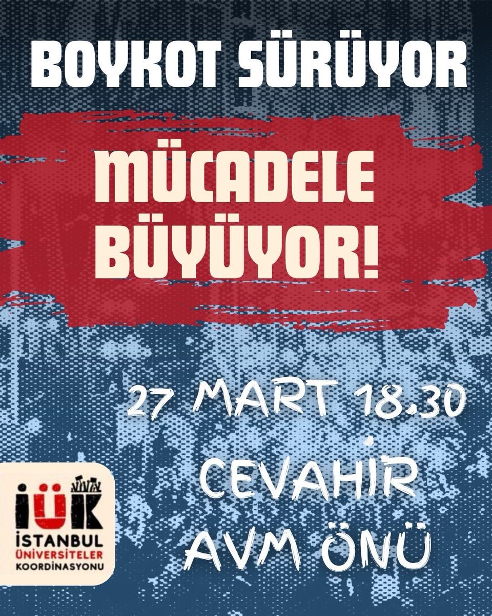 ❕Eylem Çağrısı ❕

İstanbul Üniversiteler Koordinasyonu'nun çağrısıyla bugün (27 Mart Perşembe) Cevahir AVM'nin önünde buluşuyor ve hep birlikte Maçka Parkı'na yürüyoruz!