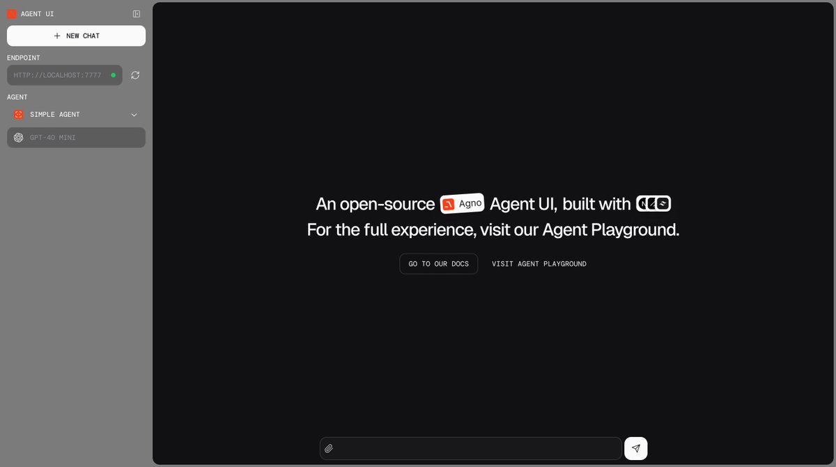 Agent UI - 开源免费、对开发者构建和扩展友好的界面，用于与你的 Agents 进行交互 <a href="/AgnoAgi/">Agno</a> 

什么是 Agent UI？
· Agent UI 是一个基于 Web 的界面，允许你与自定义的 Agent 进行聊天、管理它们的记忆和知识等
· 开源、基于 Next.js 和 TypeScript