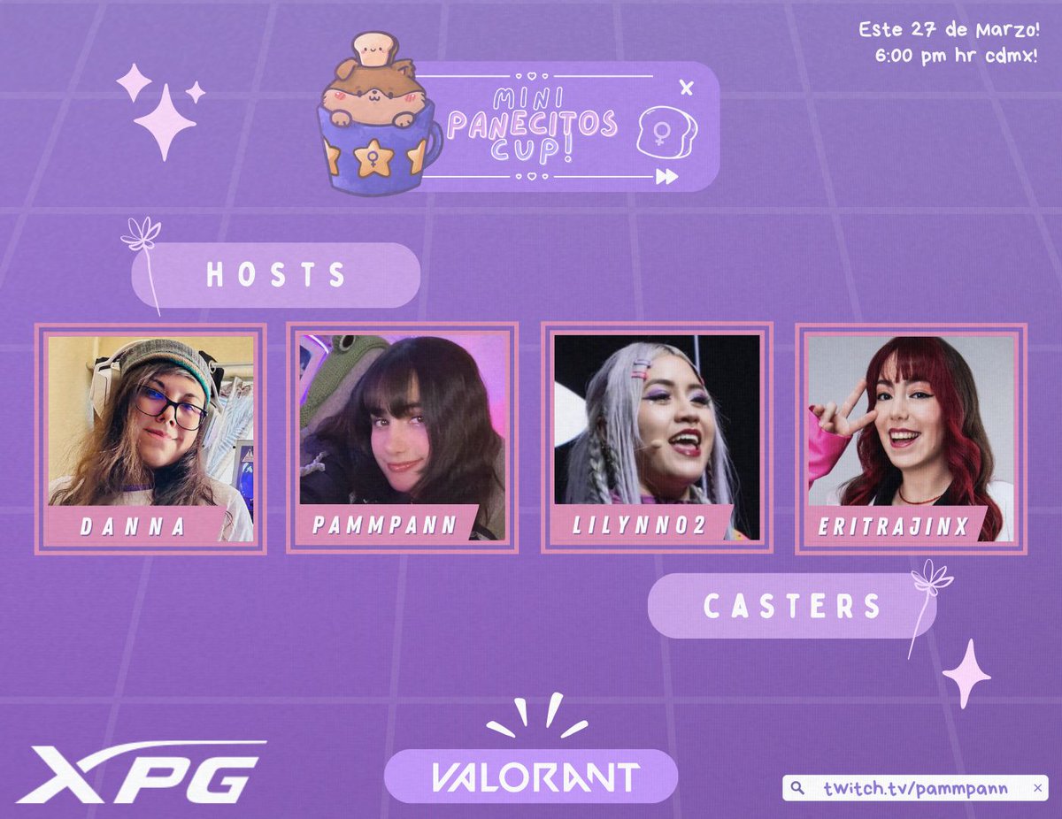 pammpann's tweet image. Hosts y Casters para la Mini Panecitos Cup💜🍞 que ya es mañana!!! c: Nos vemos a las 6:00 pm por mi canal!